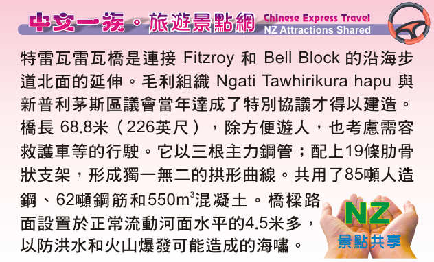 New Plymouth Coastal Walkway Musket Wars 滑膛步槍戰爭 Te Rewa Rewa Bridge 特雷瓦雷瓦橋 Lake Rotomanu